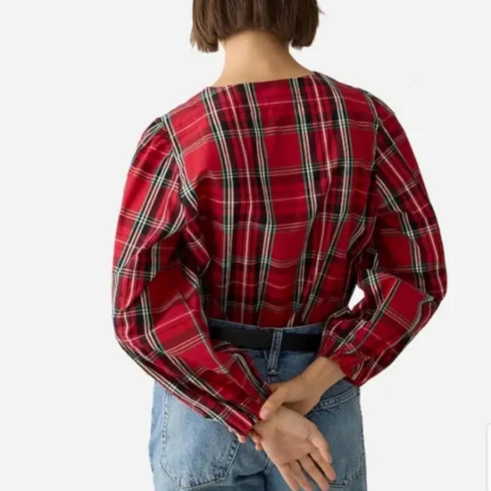 J. Crew Puff-sleeve poplin top in Good Tidings plaid size XXL - Picture 2 of 8